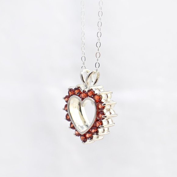 Red Rhinestone Heart Pendant Necklace Reversible Sterling Silver Clear Red 18" - Picture 5 of 9